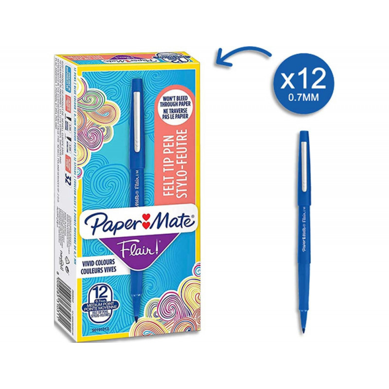 PAPERMATE Stylo feutre Flair Original, pointe M Trait 0,7 mm Bleu