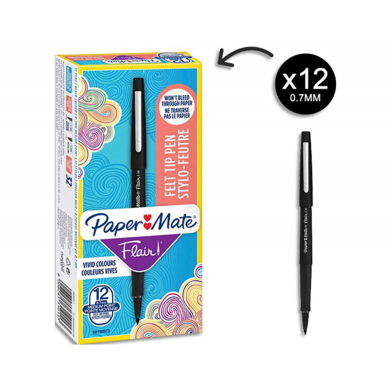 PAPERMATE Stylo feutre Flair Original, pointe M Trait 0,7 mm Noir