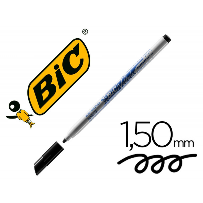 BIC Velleda 1721 Feutres pour Tableau Blanc Effaçables à Sec Pointe Conique Fine - Encre Noire