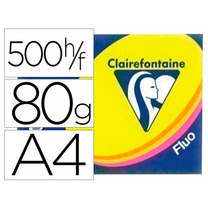 CLAIREFONTAINE Ramette 4x125F papier couleur Trophée 80g A4 assortis fluo Rose,Jaune,vert,Orange
