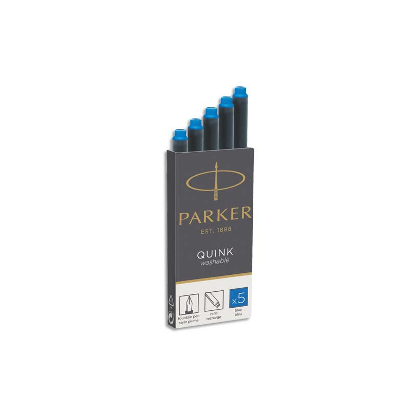 PARKER Etui de 5 cartouches longues QUINK encre Noire. En blister.