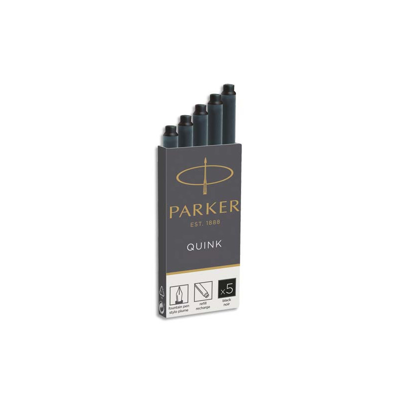 PARKER Etui de 5 cartouches longues QUINK encre Bleue/Noire. En blister.