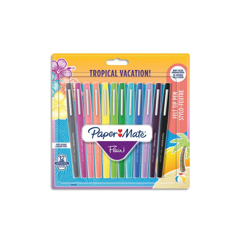 PAPERMATE Pochette de 12 Stylos feutres Flair Original Tropical, pointe 0,4mm
