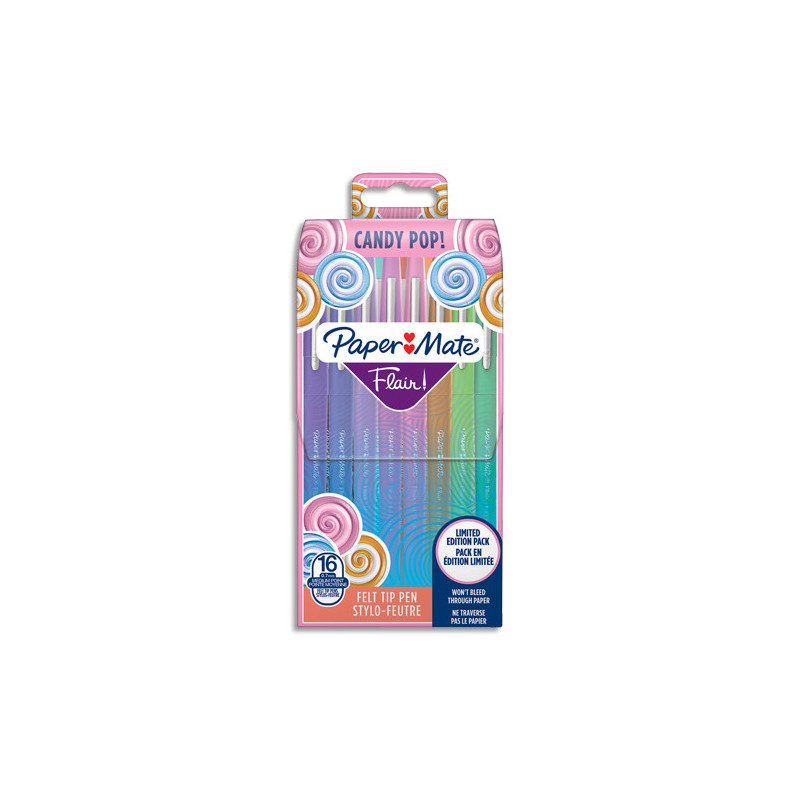 PAPERMATE Pochette de 16 Stylos feutres Flair Original Candy Pop, pointe 0,4mm