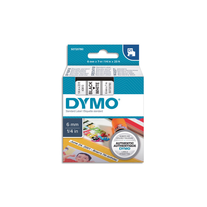 DYMO Ruban D1 Noir/Blanc 6MMX7M pour 1000/1000+/2000/3500/4500/5000/5501 S0720780