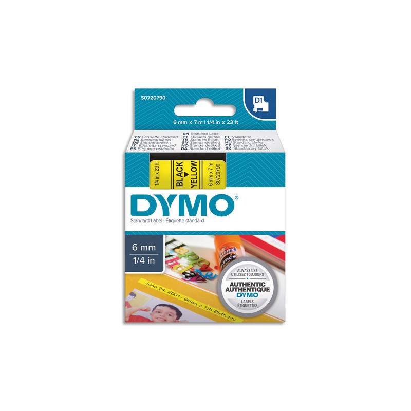 DYMO Ruban D1 Noir/Jaune 6MMX7M pour 1000/1000+/2000/3500/4500/5000/5502