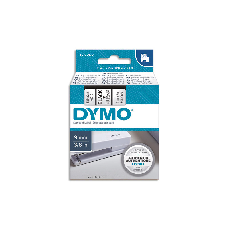 DYMO Ruban D1 Noir/transparent 9MMX7M pour 1000/1000+/2000/3500/4500/5000/5503