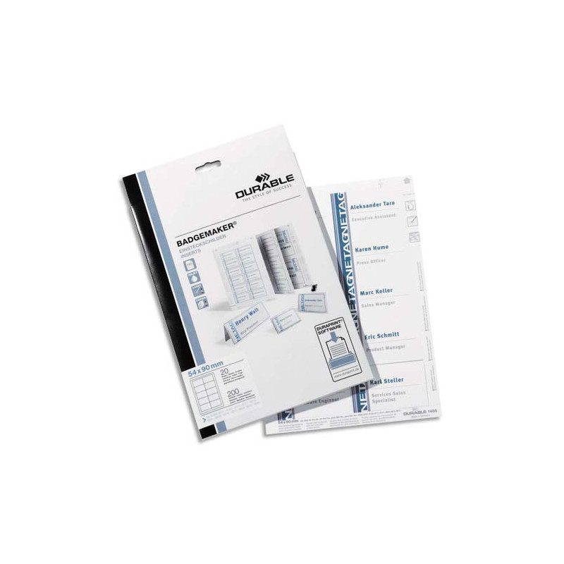 DURABLE Boîte 200 Etiquettes Badgemaker pour badges L90 x H54 mm - Blanc