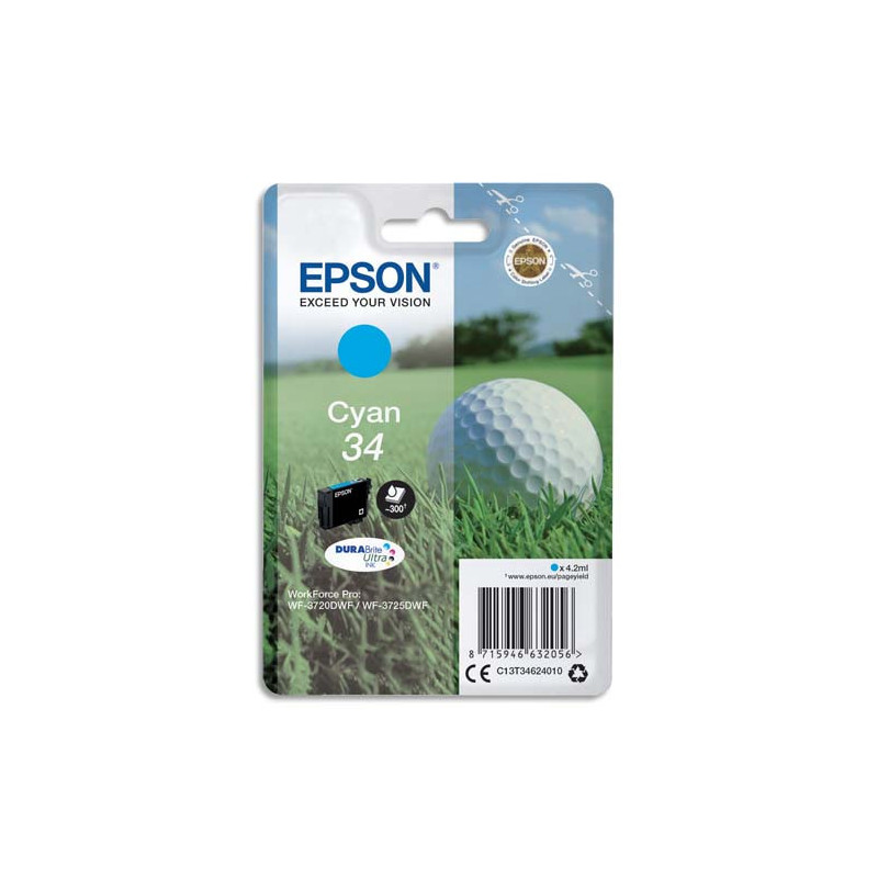 EPSON Cartouche Jet d'Encre DURABrite Ultra Cyan ''Balle de Golf'' 34 - C13T34624010