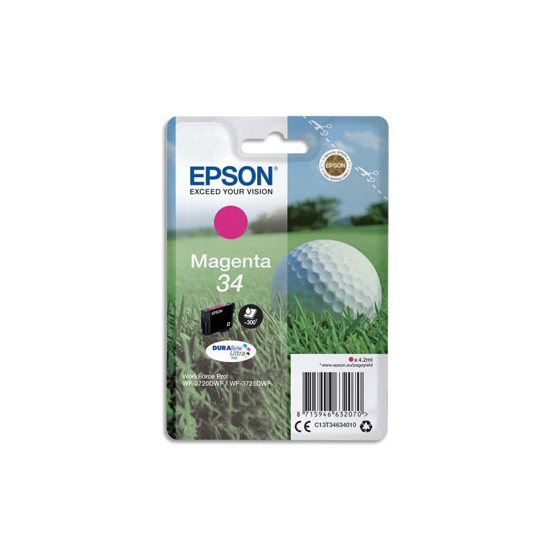 EPSON Cartouche Jet d'Encre DURABrite Ultra Magenta ''Balle de Golf'' 34 - C13T34634010