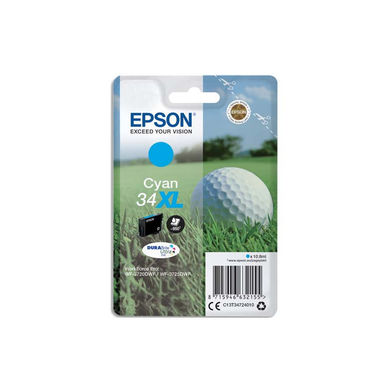 EPSON Cartouche Jet d'Encre DURABrite Ultra Cyan XL ''Balle de Golf'' 34 - C13T34724010