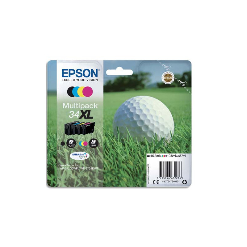 EPSON Multipack Cartouches Jet d'Encre DURABrite Ultra 4 couleurs ''Balle de Golf'' 34XL - C13T34764010