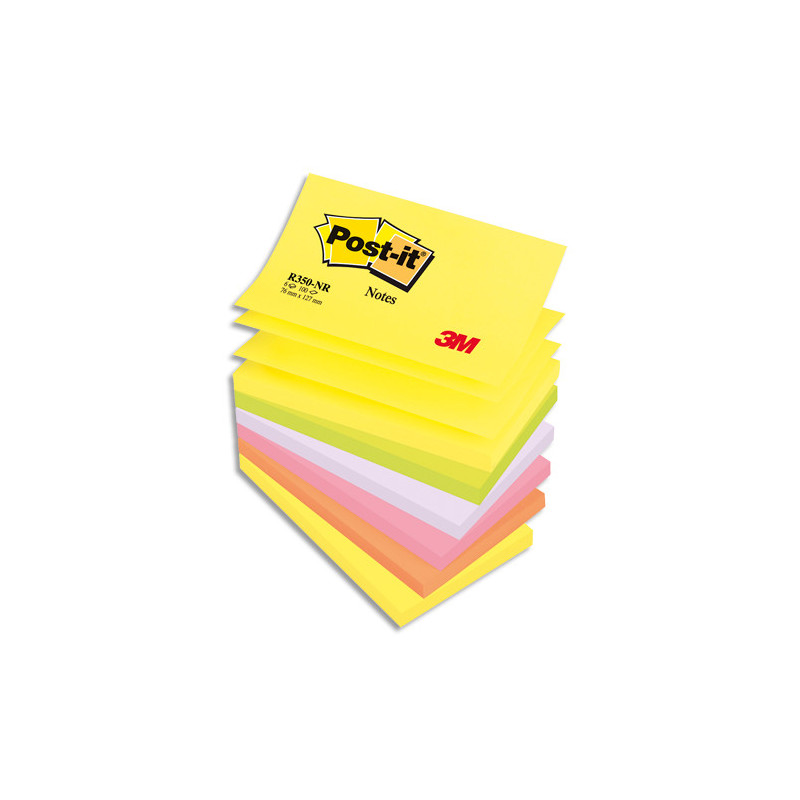 POST-IT Lot de 6 Recharges Z-notes 100 feuilles 7,6 x 12,7 cm coloris néon assortis