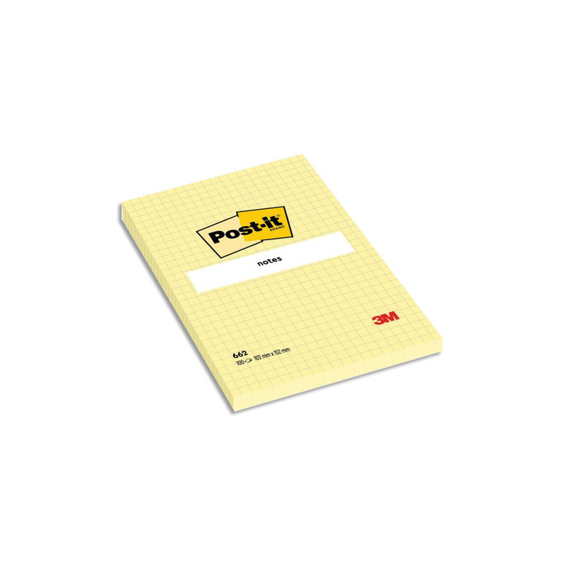 POST-IT Bloc repositionnable de 100 feuilles 102 x 152 mm Jaune quadrillé