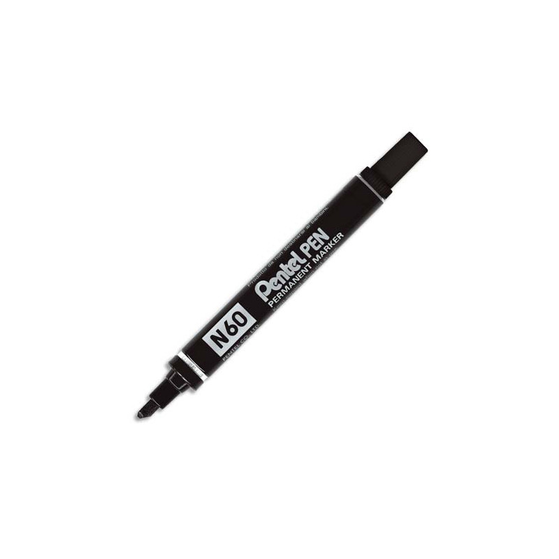 PENTEL Marqueur permanent pointe biseau corps métal encre Noire indélébile N60