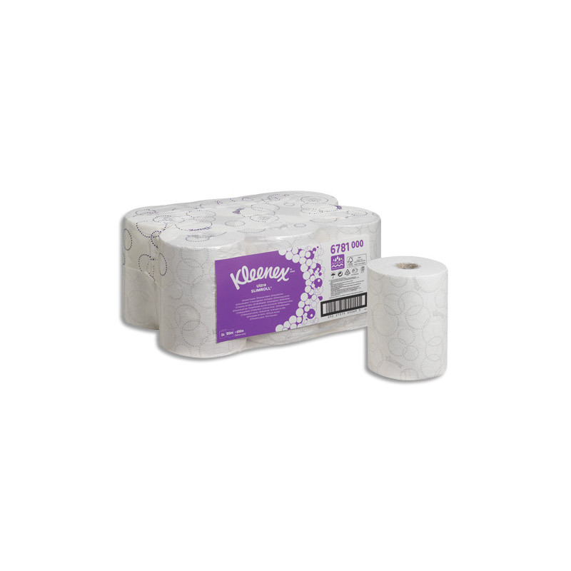 KLEENEX Lot de 6 Bobines d'essuie-mains Slimroll 2 plis - L100 m, H19,8 cm D14,5 cm pour Aquarius Blanc