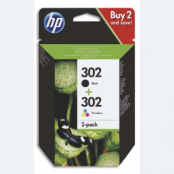 HP 302 Pack de 2 Cartouches d'Encre Noire et Trois Couleurs Authentiques (X4D37AE)