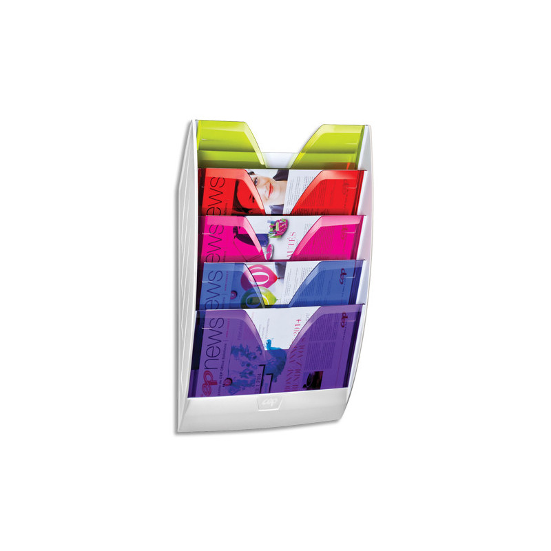 CEP Présentoir mural magnétique Blanc multicolore, 5 compartiments, charge 7Kg L35 x H58 x P12,8 cm