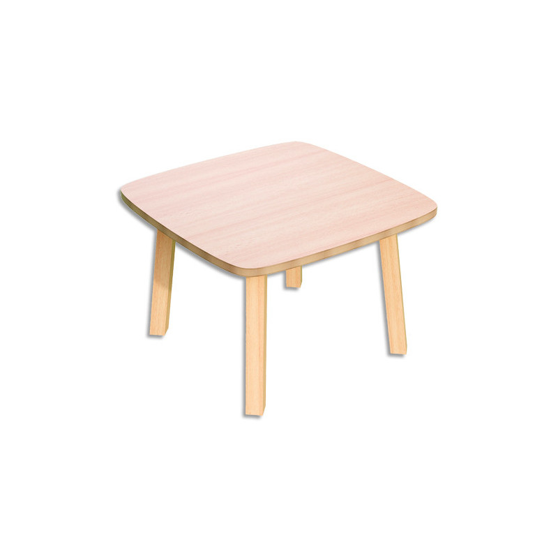 PAPERFLOW Table basse Woody en MDF replaqué hêtre, plateau 60 x 60 cm, piètement en bois massif