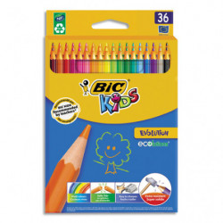 BIC Kids Evolution ECOlutions Crayons de Couleur - Couleurs Assorties, Etui Carton de 36