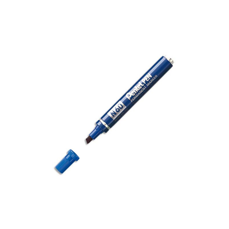 PENTEL Marqueur permanent pointe biseau corps métal encre Bleue indélébile N60