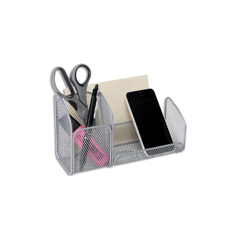ALBA Organiseur de bureau en métal Mesh, 3 compartiments - Dim : L21 x H12,5 x P10 cm. Coloris gris métal