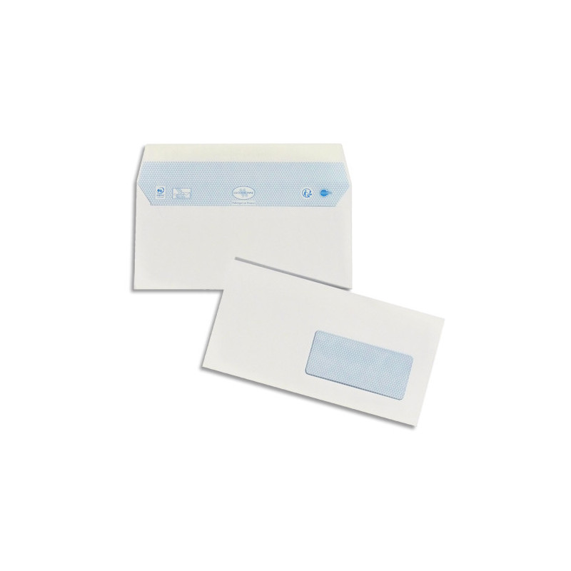 OXFORD Boîte de 200 enveloppes blanches auto-adhésives 90g format 110x220mm DL fenêtre 45x100mm