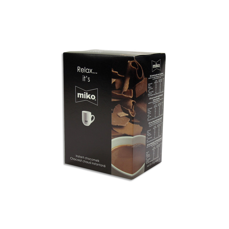 MIKO CAFE Boîte de 20 sachets individuels de chocolat de 30g, contient du lait en poudre