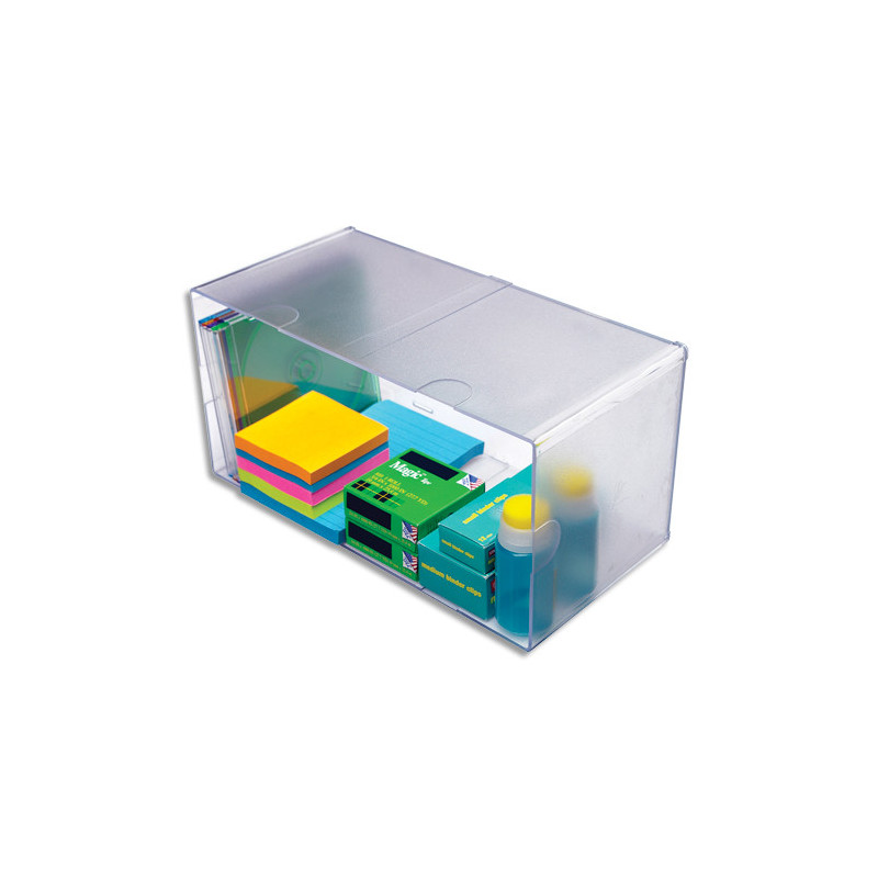 DEFLECTO Cube Double Transparent en polystyrène, système modulable - Dim. : L30,5 x H15,3 x P15,3 cm