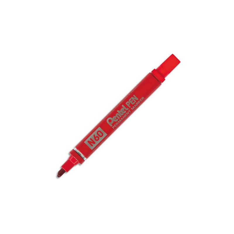 PENTEL Marqueur permanent pointe biseau corps métal encre Rouge indélébile N60