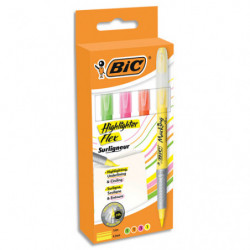 BIC Highlighter Flex Surligneurs à Pointe Souple et Flexible - Couleurs Fluo Assorties, Etui Carton de 4