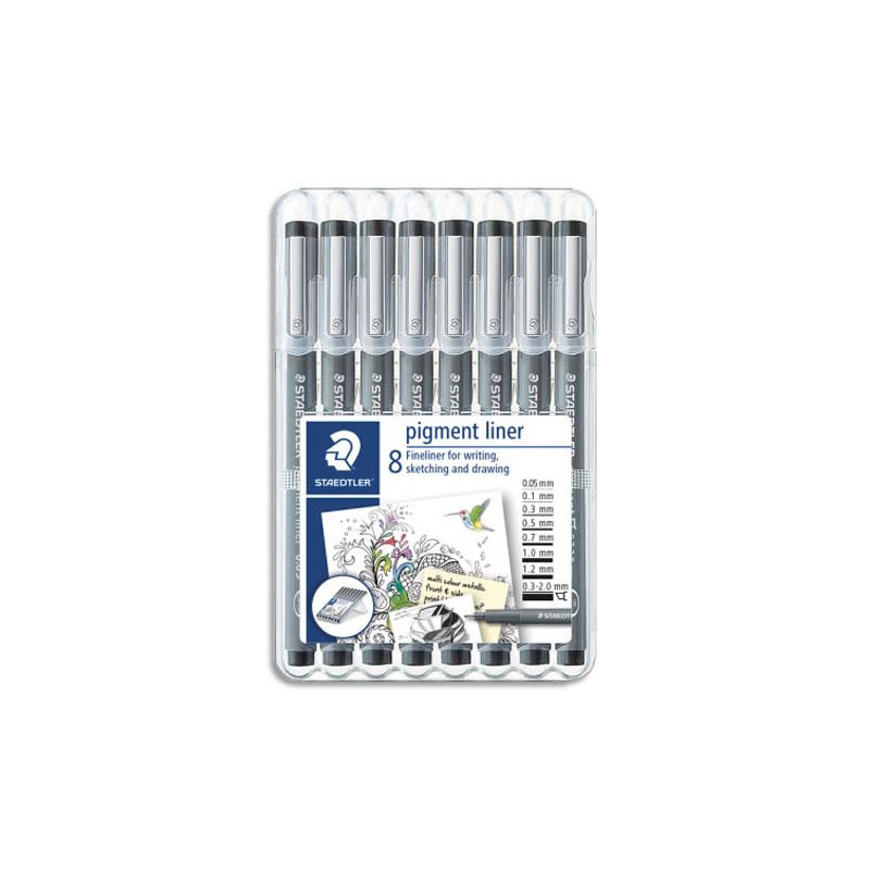 STAEDTLER Etui chevalet 8 feutres Noirs pointe calibrée 0,05/0,1/0,2/0,3/0,5/0,7/1,0/1,2/C2