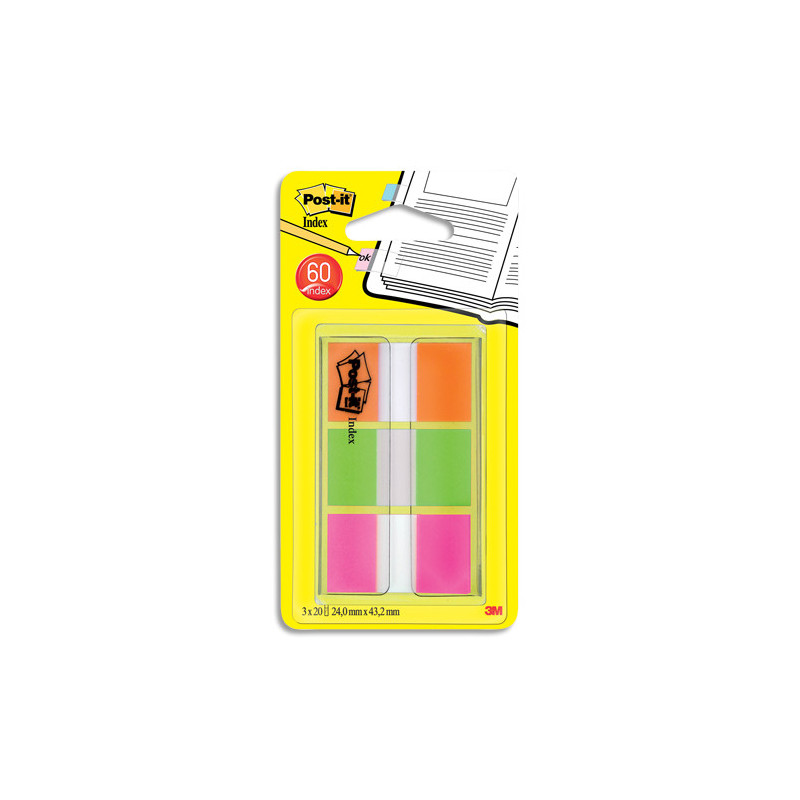 POST-IT Marque-pages standard 3x20 Rouge, Orange, Jaune