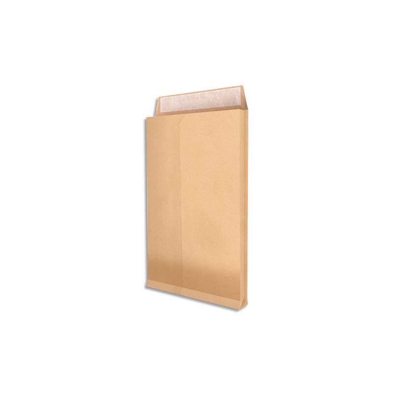 Paquet de 25 pochettes kraft armé brun 120 g, 3 soufflets de 5 cm, 26 : 275x365mm. Autoadhésive