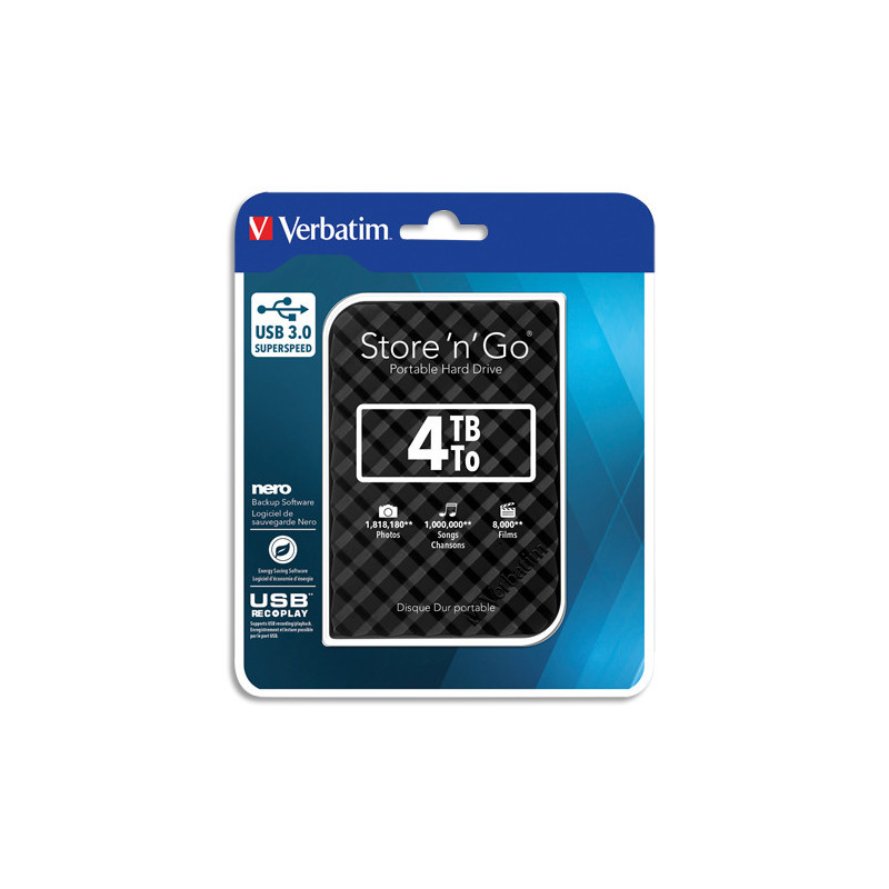 VERBATIM Disque dur 2,5'' USB 3.0 Style Noir 4To 53223