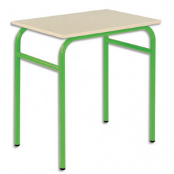 SODEMATUB Lot de 4 tables scolaire MONOPLACE, hêtre, plateau 70 x 50 cm, hauteur 59 cm, taille 3, vert