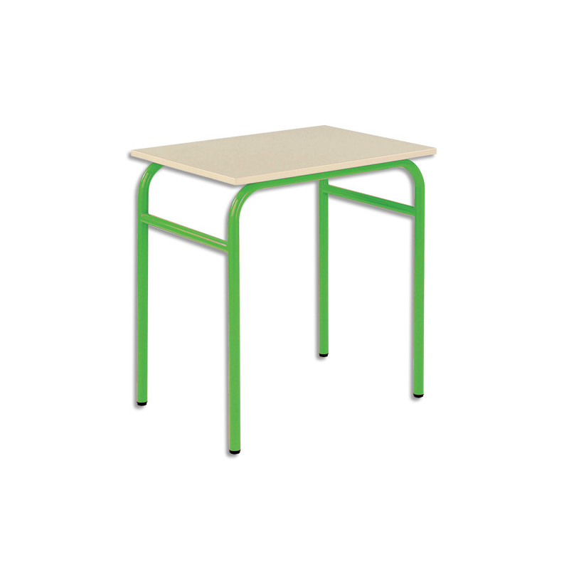 SODEMATUB Lot de 4 tables scolaire MONOPLACE, hêtre, plateau 70 x 50 cm, hauteur 59 cm, taille 3, vert
