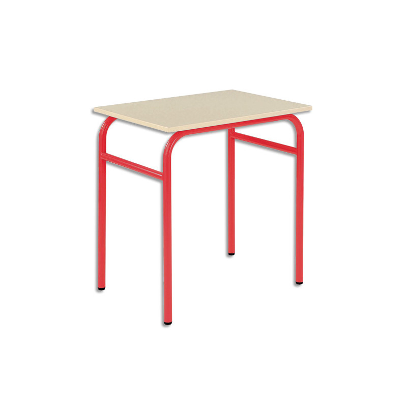 SODEMATUB Lot de 4 tables scolaire MONOPLACE, hêtre, plateau 70 x 50 cm, hauteur 59 cm, taille 3, rouge