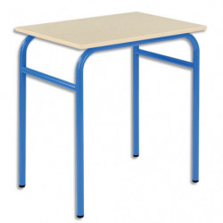 SODEMATUB Lot de 4 tables scolaire MONOPLACE, hêtre, plateau 70 x 50 cm, hauteur 59 cm, taille 3, bleu