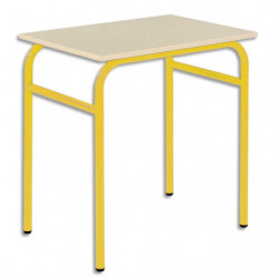 SODEMATUB Lot de 4 tables scolaire MONOPLACE, hêtre, plateau 70 x 50 cm, hauteur 59 cm, taille 3, jaune