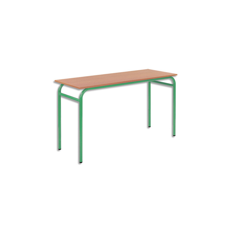 SODEMATUB Lot de 4 tables scolaire BIPLACE, hêtre, plateau 130 x 50 cm, hauteur 59 cm, taille 3, vert