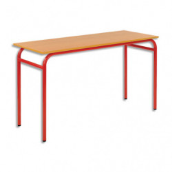 SODEMATUB Lot de 4 tables scolaire BIPLACE, hêtre, plateau 130 x 50 cm, hauteur 59 cm, taille 3, rouge