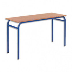 SODEMATUB Lot de 4 tables scolaire BIPLACE, hêtre, plateau 130 x 50 cm, hauteur 59 cm, taille 3, bleu