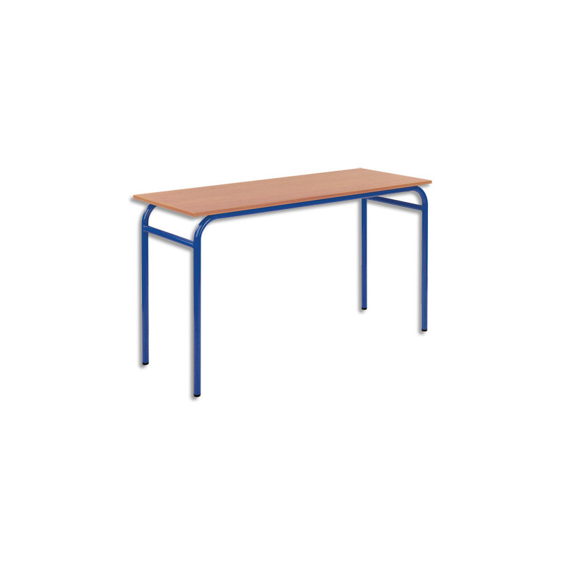 SODEMATUB Lot de 4 tables scolaire BIPLACE, hêtre, plateau 130 x 50 cm, hauteur 59 cm, taille 3, bleu