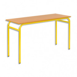 SODEMATUB Lot de 4 tables scolaire BIPLACE, hêtre, plateau 130 x 50 cm, hauteur 59 cm, taille 3, jaune