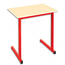 SODEMATUB Table scolaire MONOPLACE, hêtre, plateau 70 x 50 cm, hauteur 59 cm, taille 3, Rouge