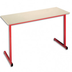 SODEMATUB Table scolaire BIPLACE, hêtre, plateau 130 x 50, hauteur 59 cm, taille 3, rouge