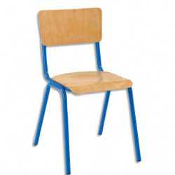SODEMATUB Lot de 4 chaises scolaire MAXIM, hêtre, assise 37 x 39 cm, haut.assise 35 cm, taille 3, bleu