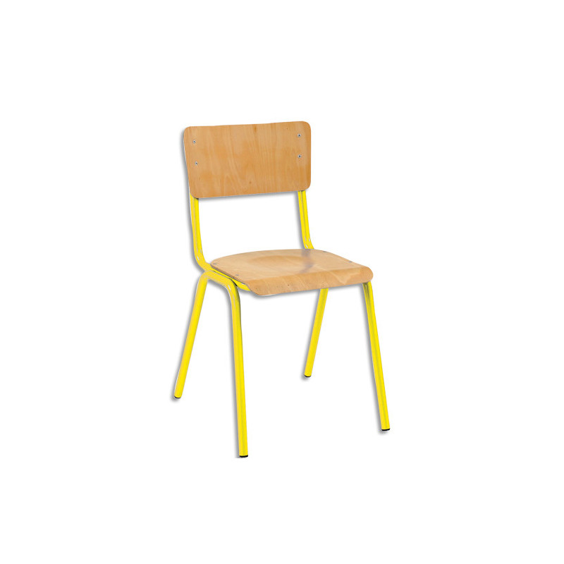 SODEMATUB Lot de 4 chaises scolaire MAXIM, hêtre, assise 37 x 39 cm, haut.assise 35 cm, taille 3, jaune