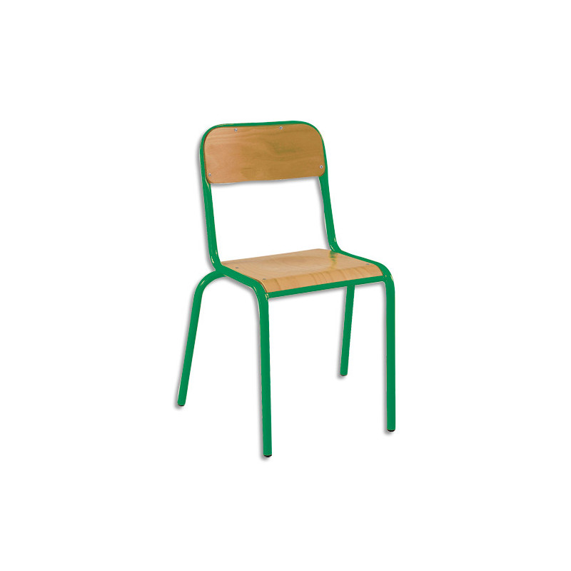 SODEMATUB Lot de 4 chaises scolaire ALEXIS, hêtre, assise 35 x 36 cm, haut.assise 35 cm, taille 3, vert